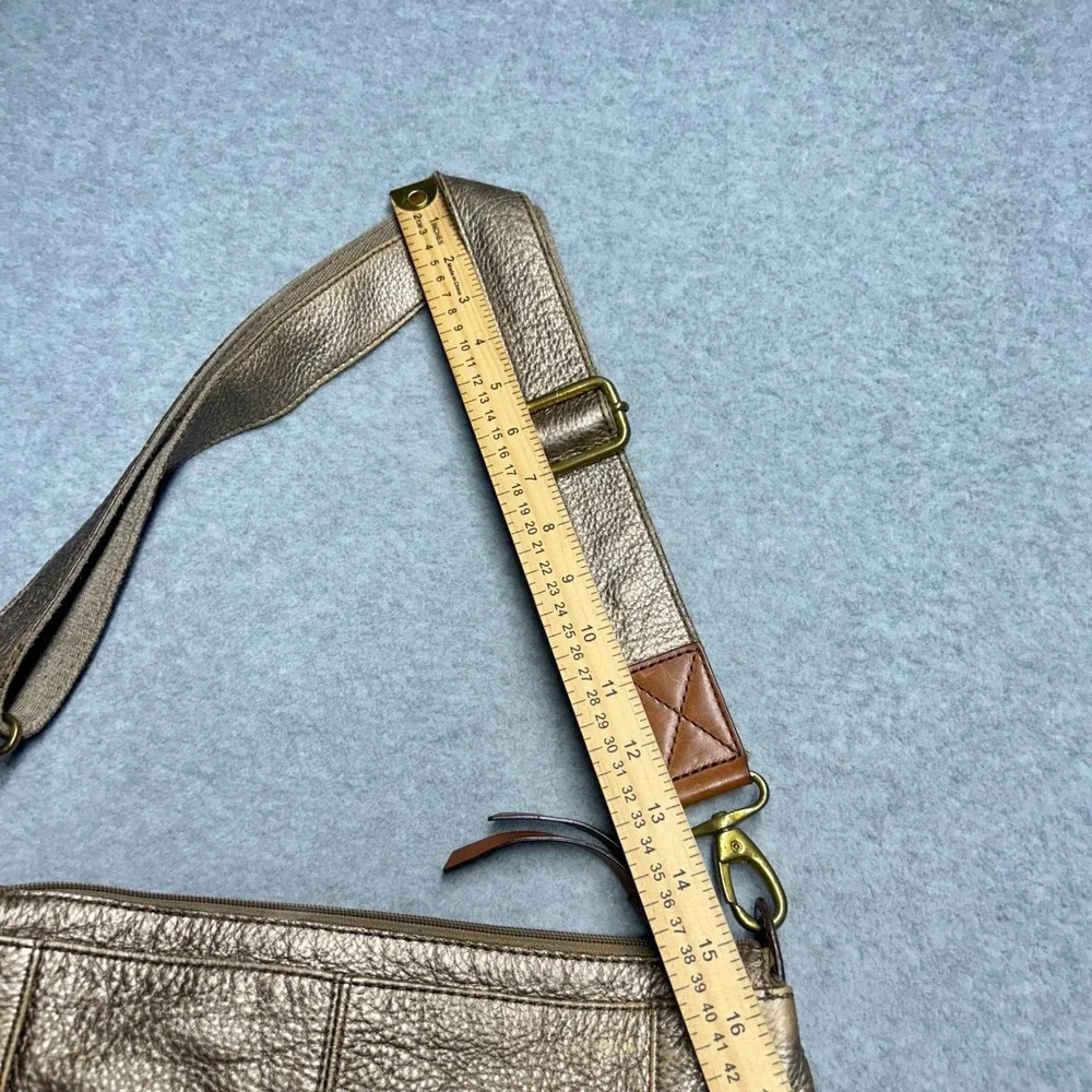 Fossil Crossbody Bag Metallic Bronze Gold Leather Womens Medium Multi-Pocket